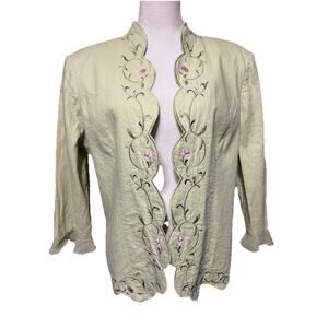 Samantha Rose Women's Sz 14 Open Front Blazer Jacket Linen Blend Embroidered